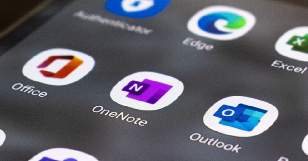 Microsoft Office 365, Teams and Outlook on a mobile screen